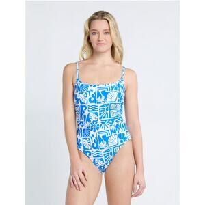 Time and Tru Ribbed Tie Back One Piece Swimswuit Adjustable Beachy Blue Large